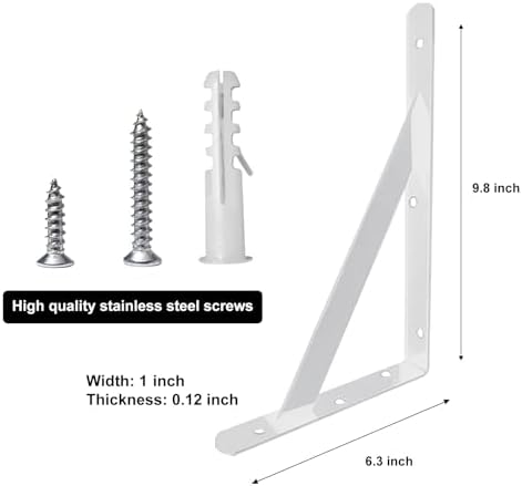 Heavy Duty Shelf Brackets Wall Mount Steel Bracket Wall Brackets for Shelves (White, 10 x 6 Inch-3 Pairs)