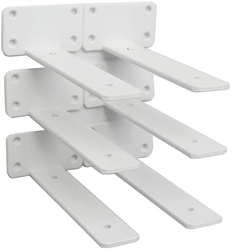 6 Pack - 7 inch White Hidden L Shelf Bracket (1/5 Inch Thicked) Iron Floating Shelf Brackets Rustic Industrial Metal Bra