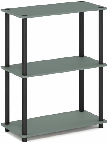 Furinno Turn-N-Tube Toolless Assembly Storage Shelves, 3-Tier Green Book Shelf, Open Storage Bookshelf, for Organization