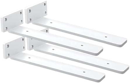 4 Pack Shelf Brackets White 12 Inch Floating Shelf Bracket 1/5 inch Thick Heavy Duty Hidden Shelf Brackets Iron Metal Br
