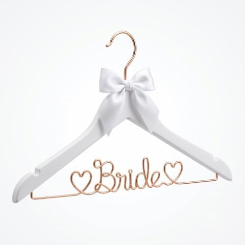 White Wooden Bride Wedding Dress Hanger, Gold Wire Lettering