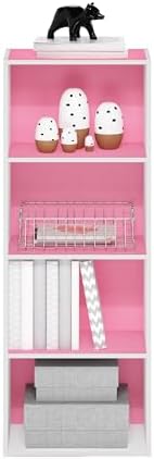 Furinno LUDER 4-Tier Book Shelf, Open Shelves Bookshelf, Pink/White