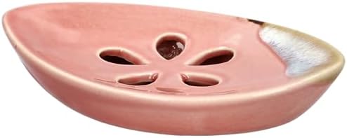 Ceramic Soap Dish with Self Draining Tray for Bar Soap, Bathroom, Kitchen (Pastel Pink)
