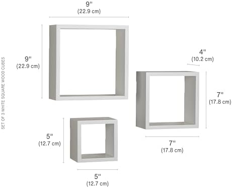 MELANNCO Floating Square Cube Shelves, for Bedroom, Living Room, Bathroom, Kitchen, Nursery, Set of 3, White, 3 Count