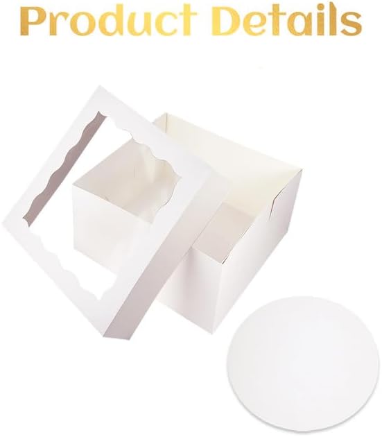 qiqee White 12"x12"x6" Cake Box 4Pcs, 6" White Cake Round Boards 4Pcs, for Cake, Treat Cookie Dessert, Birthday Party