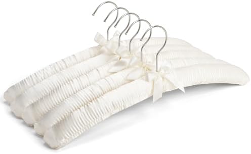 Amber Home 5 Pack Large Ivory Satin Padded Hangers for Women Clothing 17"