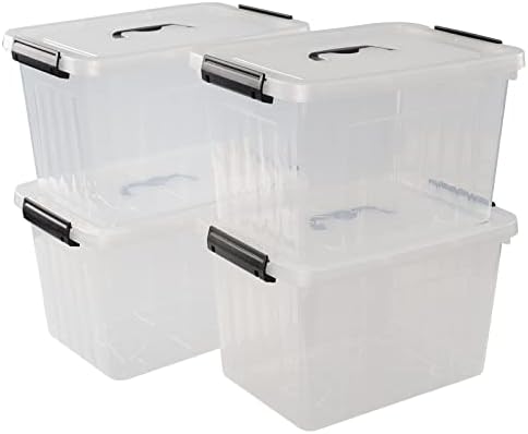 10 L Clear Plastic Latching Box, Storage Bin with Lids, 4-Pack