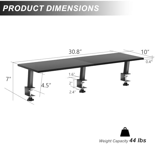 30-Inch Desktop Clamp-on Shelf & Monitor Riser, 2-in-1 Reversible Design – Fits Either Side of Desk, C-Clamp for Stabili