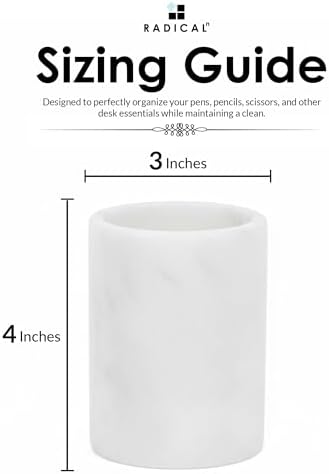 Radicaln Marble Pen Holder For Desk 4" Inches White Handmade Marker & Pen Holder for Desk Organizer, Ideal Marble Toothbrush Holder & Pencil Holder For Home Decor