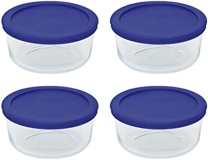 Pyrex 7201 (4-Cup) Glass Bowls & Cadet Blue Lids (4-Pack) - Made in USA