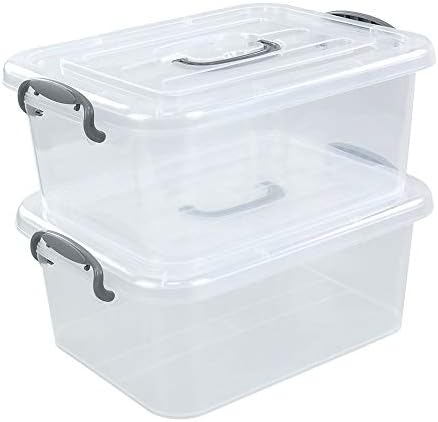 Kekow 2-Pack Clear Storage Latch Box, Plastic Containers with Lids, 8 L