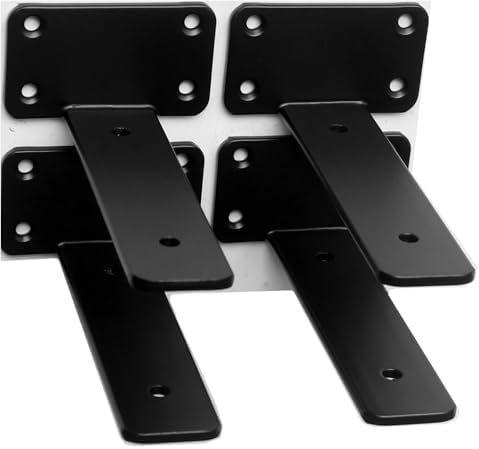 4 Pack - 4 inch Black Hidden L Shelf Bracket (1/5 Inch Thicked) Iron Floating Shelf Brackets Rustic Industrial Metal Bra