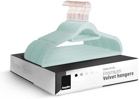 KEPLIN Velvet Hangers 20 Pack - Non-Slip Clothes Hangers with Tie Bar & 360° Hook - Durable & Sturdy, Space-Saving Wardrobe Organisers for Suits, Jackets & Clothes- Home Storage Solution (Mint Green)