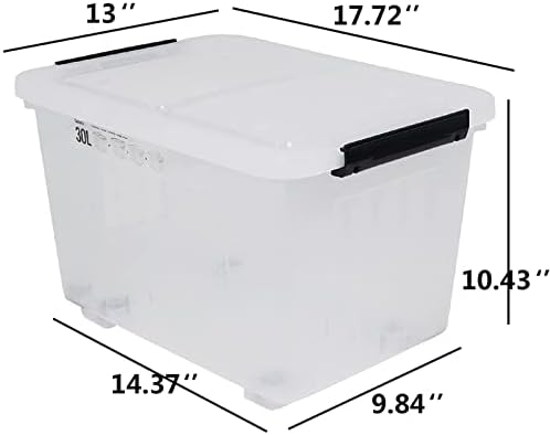 4 Packs 30 L Clear Large Storage Boxes Container with Lids and Wheels