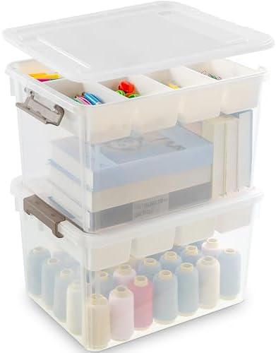 Citylife 32QT 2Packs Clear Craft Organizers and Storage Box with Tray