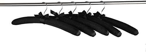 Black Satin Padded Sweater Hangers 10 Pack, Blouse Hanger with Thick & Soft Foam for Bridal Wedding Dress Lingerie, Smoo