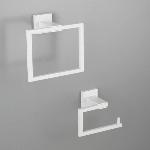 GERZWY 2 Piece Bathroom Hardware Set Towel Ring and Toilet Paper Holder SUS 304 Stainless Steel Wall Mounted, White