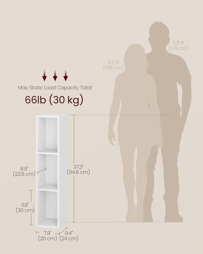VASAGLE Bookshelf, 3-Tier Bookcase, 7.9 x 9.4 x 37.3 Inches