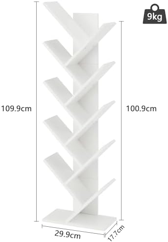 Hoctieon 10 Tier Tree Bookshelf, 10 Shelf Bookcase, Free Standing Tree Bookcase, Display Floor Standing Shelf for Books,
