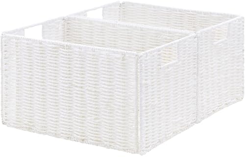 Vagusicc Wicker Storage Basket, Set of 2 Hand-Woven Paper Rope Wicker Basket, Large Storage Baskets for Organizing, Fold