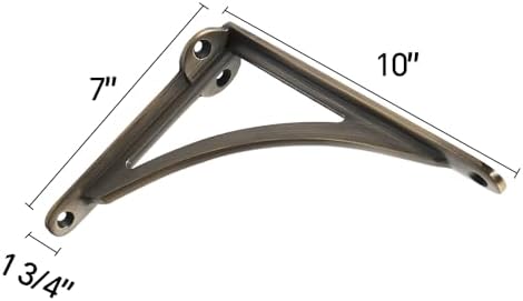 Khtumeware 100% Solid Brass Decorative Shelf Brackets, 10-inch Wall-Mounted Shelving Brackets, 2-Pack Brushed Antique Br
