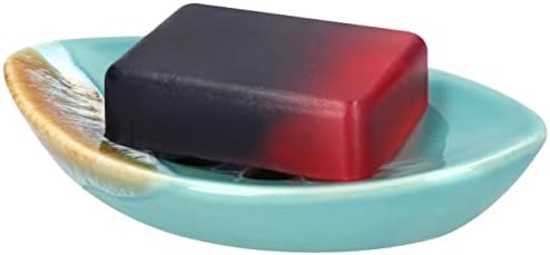 Ceramic Soap Dish with Self Draining Tray for Bathroom, Kitchen (Pastel Blue No.2), 6.25 x 3.75 x 1 inches (LxWxH), 1111