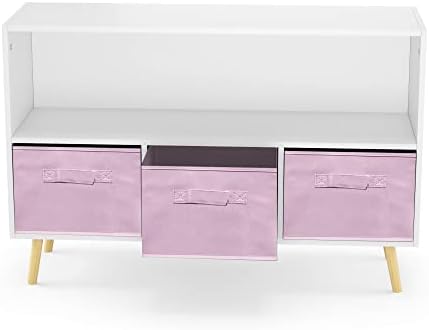 Girls Bookshelf Kids Bookcase with Collapsible Fabric Drawers, Pink Bookshelf Children's Book Display,Toy Storage Cabine