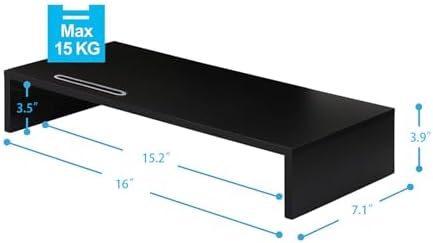 Wood Computer Monitor Stand Riser 16 inch Desktop Stand, Speaker TV Laptop Printer Stand Workspace Organizer (Black-2pac