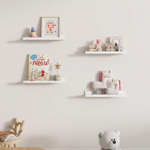 Dreamland Picture Ledge Shelf for Wall, Floating Shelves Set of 2,18 inch Long Floating Shelves with Lip for Living Room,Bedroom,Bathroom,Kitchen,White