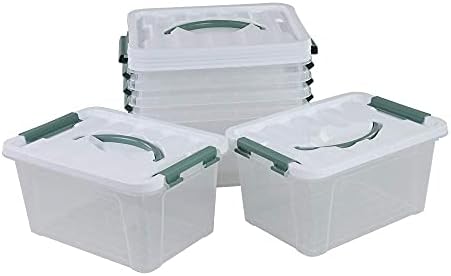 6 Pack Small Container Bins, Clear Plastic Storage Boxes with Lids, 11.14''L x 7.75''W x 5.67''H