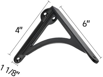Khtumeware 100% Solid Brass Decorative Shelf Brackets, 6-inch Wall-Mounted Shelving Brackets, 2-Pack Matte Black Vintage