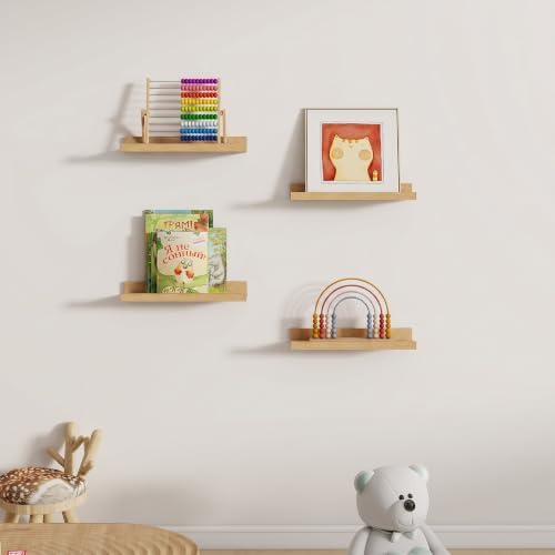 Dreamland Picture Ledge Shelf for Wall, Floating Shelves Set of 2,16 inch Long Floating Shelves with Lip for Living Room,Bedroom,Bathroom,Kitchen,Oak