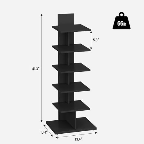 TUTOTAK Book Shelf, Narrow Spine Bookshelf, 6-Tier Bookcase for Small Space