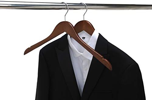 Quality Semi Curved Wooden Suit Hangers, 10-Pack Smooth Finish Solid Wood Coat Hanger with Swivel Hook, Jacket, Pant, Dr