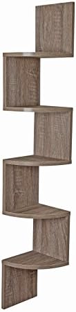 Danya B. XF11035OK Large Rustic Decorative 5-Tier Corner Floating Wall Mount Display Shelving Unit - Oak
