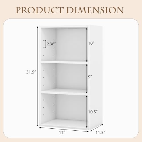 POWERSTONE 3 Tier Bookcase, Small Open Bookshelf, Wooden Storage Book Shelf with Adjustable Panels for Living Room, Home
