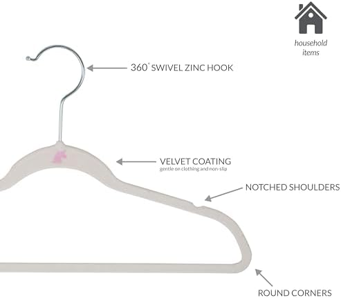 Simplify 25 Pack Kids Velvet Hangers | Slim | Non-Slip Design | Space Saving | Childrens Clothes | Shirts | Pants | Dresses | Baby Nursery | Closet Storage & Organization | White