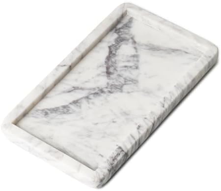 Cork & Mill Marble Tray for Bathroom Vanity, White, Small 8.75 x 5 Inch