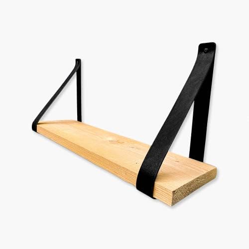 Brute Strength - PU Leather Shelf Brackets - Black - 6 Pieces - Floating Shelf Set - Wall Brackets - Shelf Straps - Faux