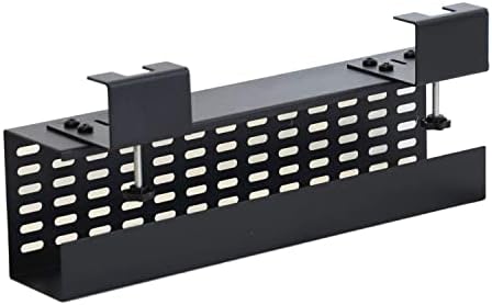 AEONS Under Desk Cable Management Tray Black Horizontal 16-inch Under Desk Removable C Clamp Mount Computer Cord Raceway