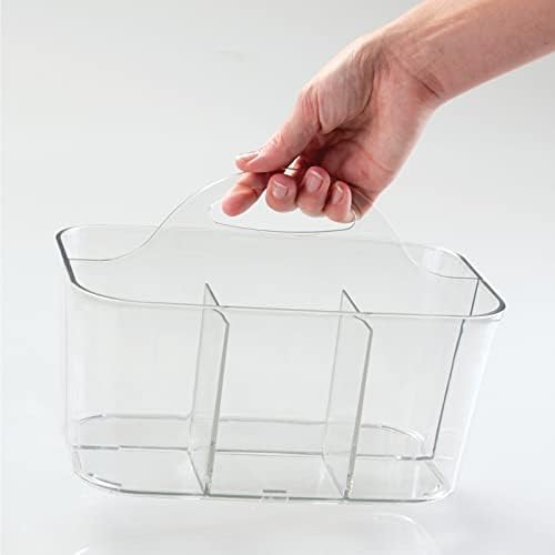 mDesign Plastic Makeup Storage Organizer Caddy Tote, Divided Basket Bin, Handle for Bathroom, Hold Eyeshadow Palettes, N