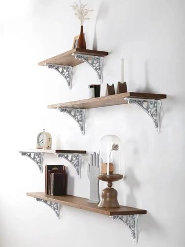 Decorative Shelf Bracket 6 inch, White Brackets for Shelving, Heavy Duty Vintage, DIY Projects, Hardware Included, 4 Pac