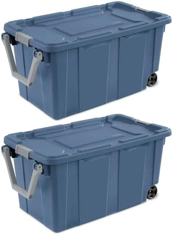 Modern Plastic & Metal 40 Gallon Lidded Home Storage Bins, Stackable Industrial Storage Containers Tote, Organizing Tote