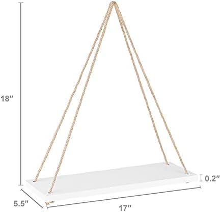 Mkono Wood Hanging Shelves for Wall Boho Decor Swing Rope Rustic Floating Shelf, Set of 3 Wall Display Shelving Home Org