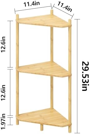 Corner Shelf Stand - 3 Tier Bamboo Small Corner Bookshelf for Office Kitchen Bedroom Plant Stand Living Room Decor Small
