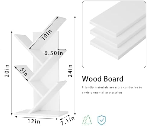SHEEPAM Small Tree Book Shelf,5 Tier Bookshelf, Wood Desktop Bookcase
