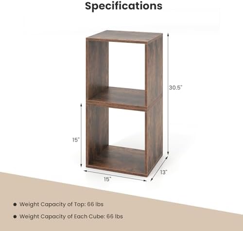 GIANTEX 2 Cube Bookshelf Organizer, 2-Tier Stackable Cube Storage Organizer, Small Wooden Open Book Shelf with Anti-topp
