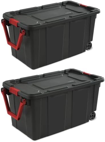 Modern Plastic & Metal 40 Gallon Lidded Home Storage Bins, Stackable Industrial Storage Containers Tote, Organizing Tote