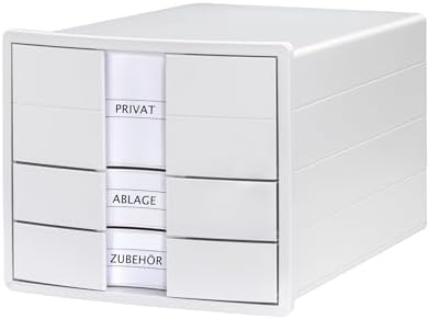 HAN IMPULS 2.0 Drawer Box with 3 Closed Drawers for DIN A4/C4 Including Labelling Labels, Document Box, Base with Pull-Out Lock, Furniture-Friendly Rubber Feet, 1017-12, White