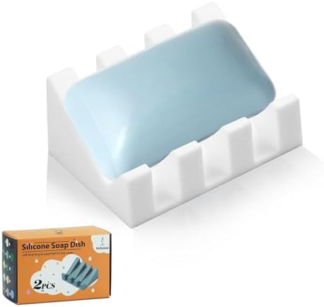 Self Draining Silicone Soap Dish Holder Waterfall Tray, 1 Pack White